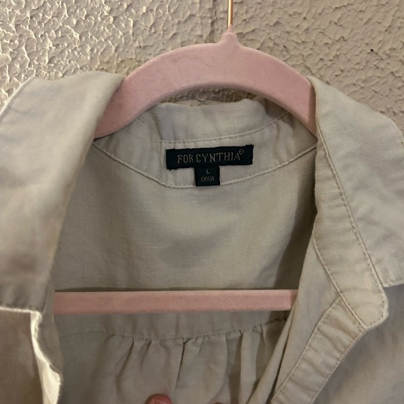 For Cynthia Linen Cotton Women’s Button Down 3/4 Sleeve Size L Boho Indie Tunic - Picture 13 of 15